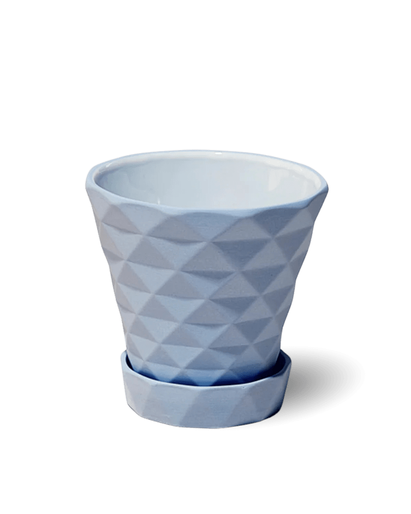Diamond Porcelain Modern Indoor Plant Pot With Saucer - Chive UK