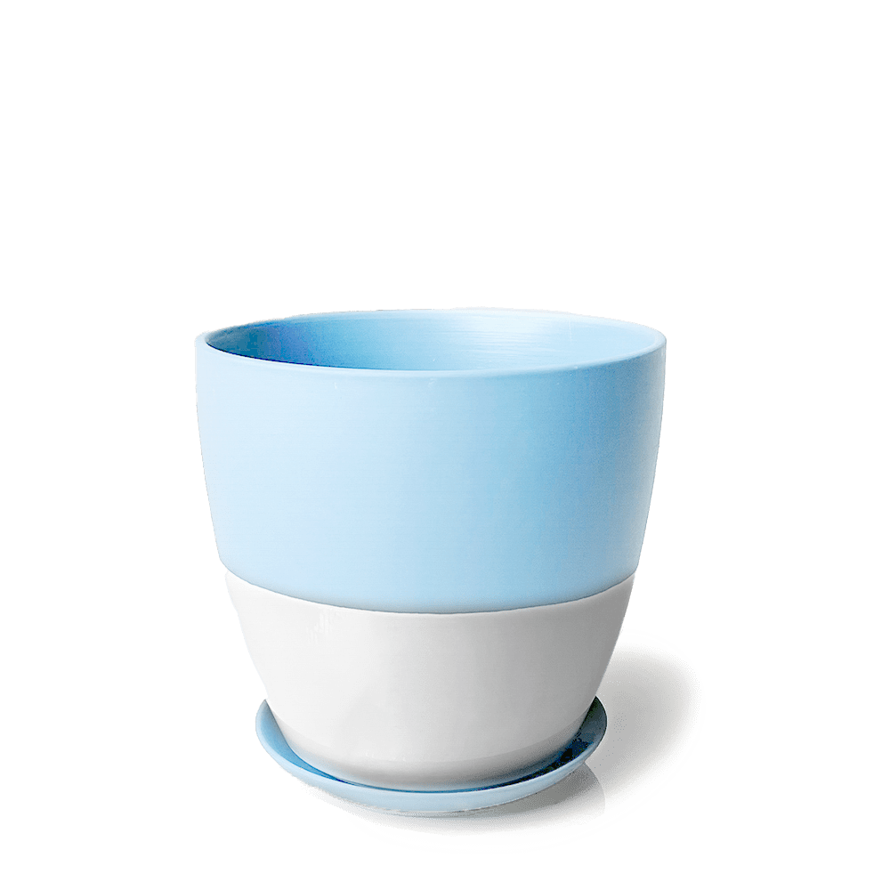 Dyad Porcelain Modern Indoor Plant Pot With Saucer - Chive UK
