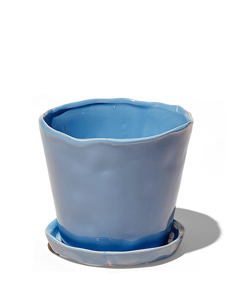 Tika Ceramic Pot & Saucer Set With Drainage - Chive UK