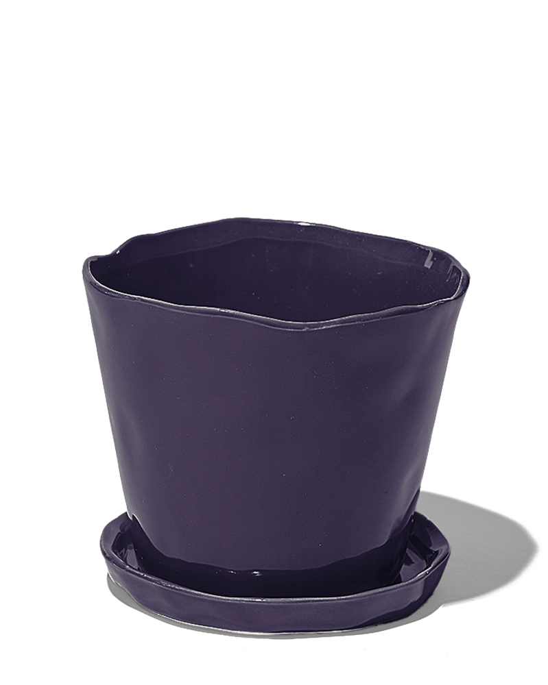 Tika Ceramic Pot & Saucer Set With Drainage - Chive UK