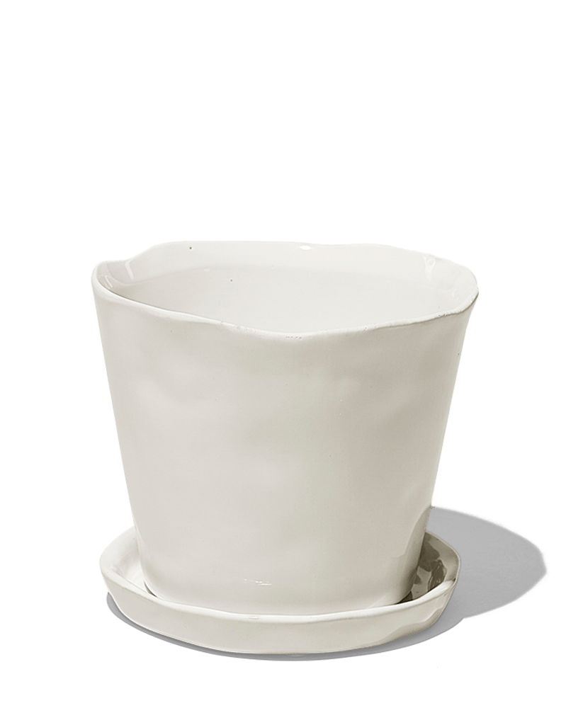 Tika Ceramic Pot & Saucer Set With Drainage - Chive UK