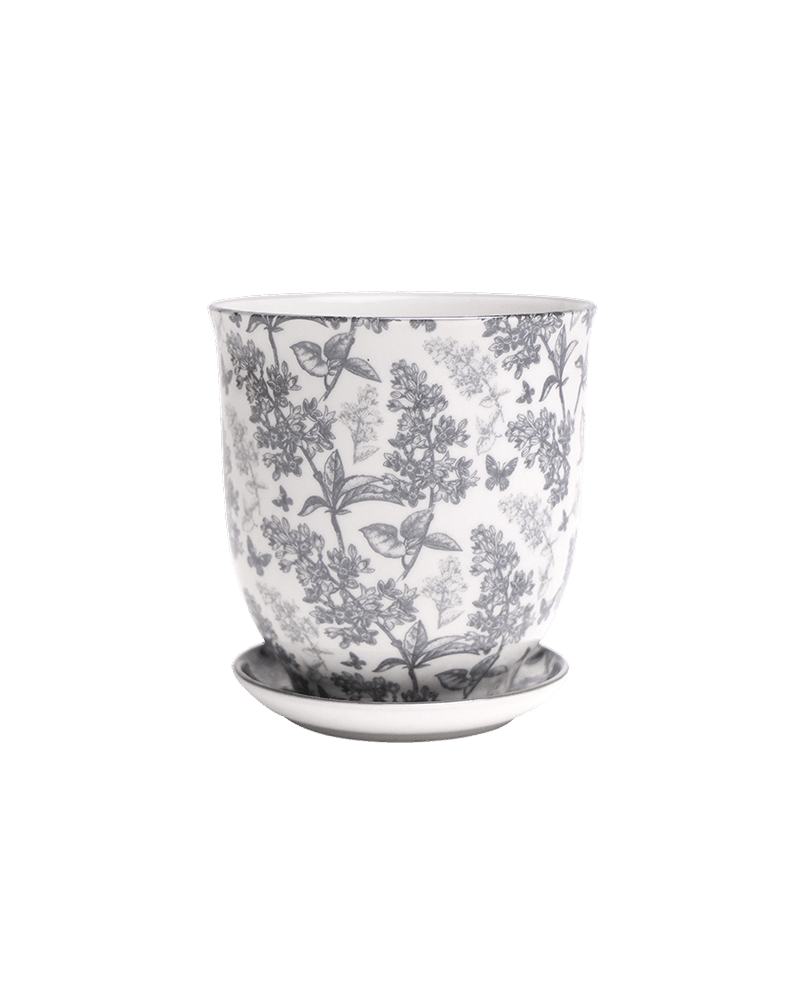 Liberte Porcelain Pot And Saucer Set With Drainage - Chive UK