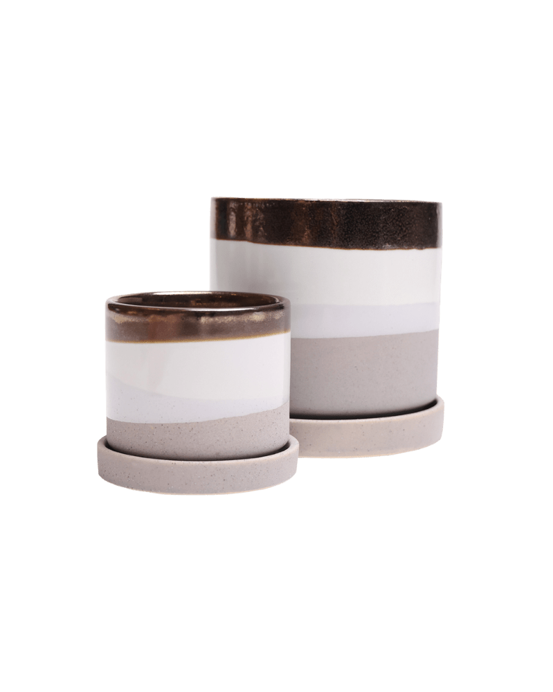 Minute Ceramic Pot And Saucer Set With Drainage - Chive UK