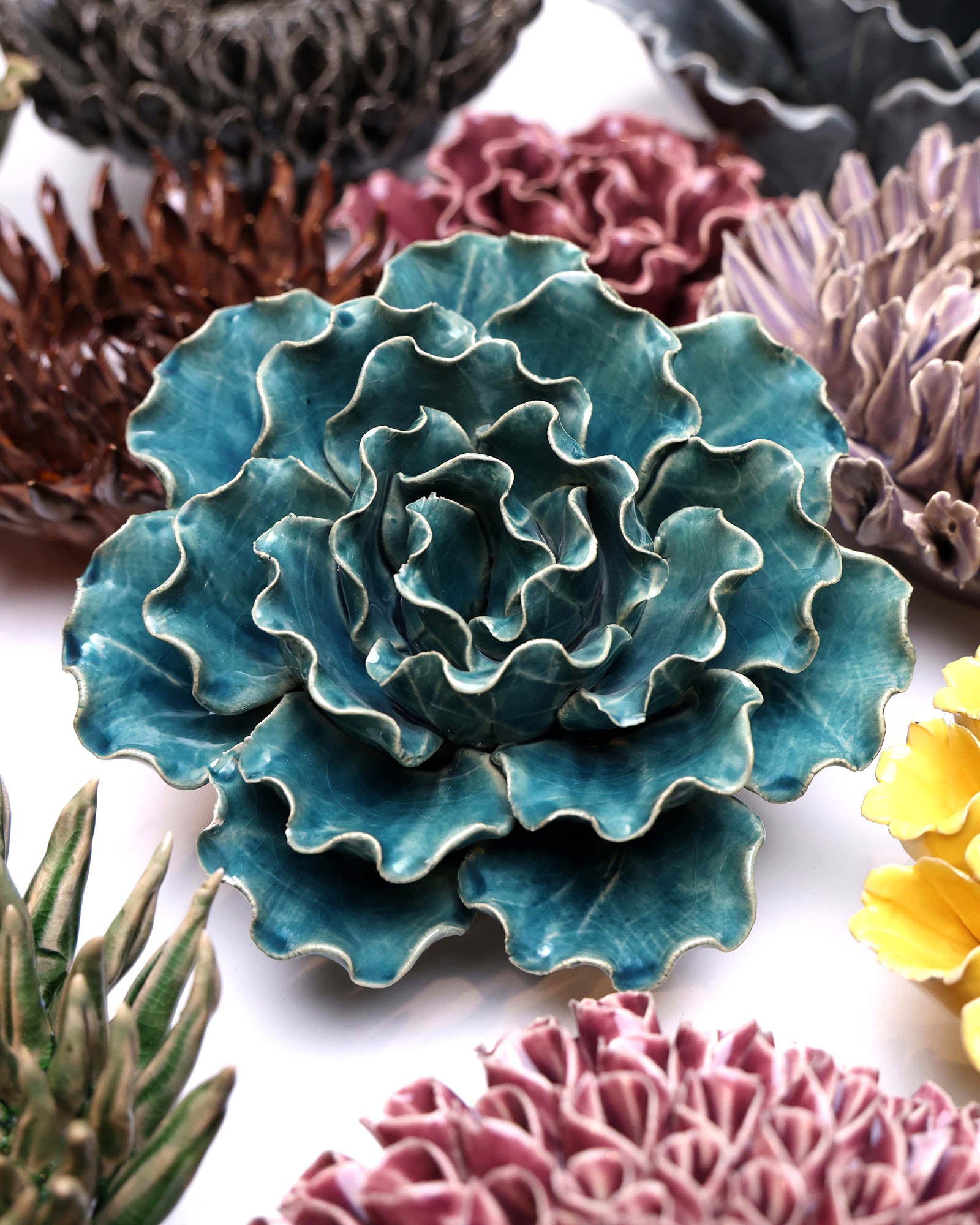 Ceramic Flower Lettuce Teal Large 5 - Chive UK
