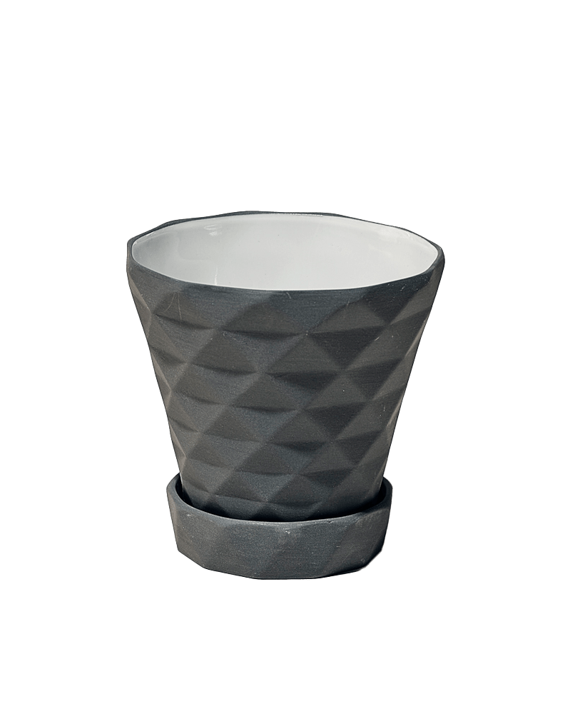 Diamond Porcelain Modern Indoor Plant Pot With Saucer - Chive UK