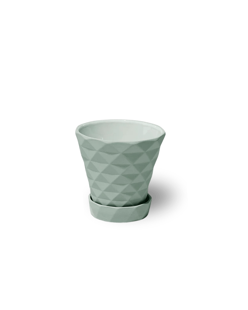 Diamond Porcelain Modern Indoor Plant Pot With Saucer - Chive UK