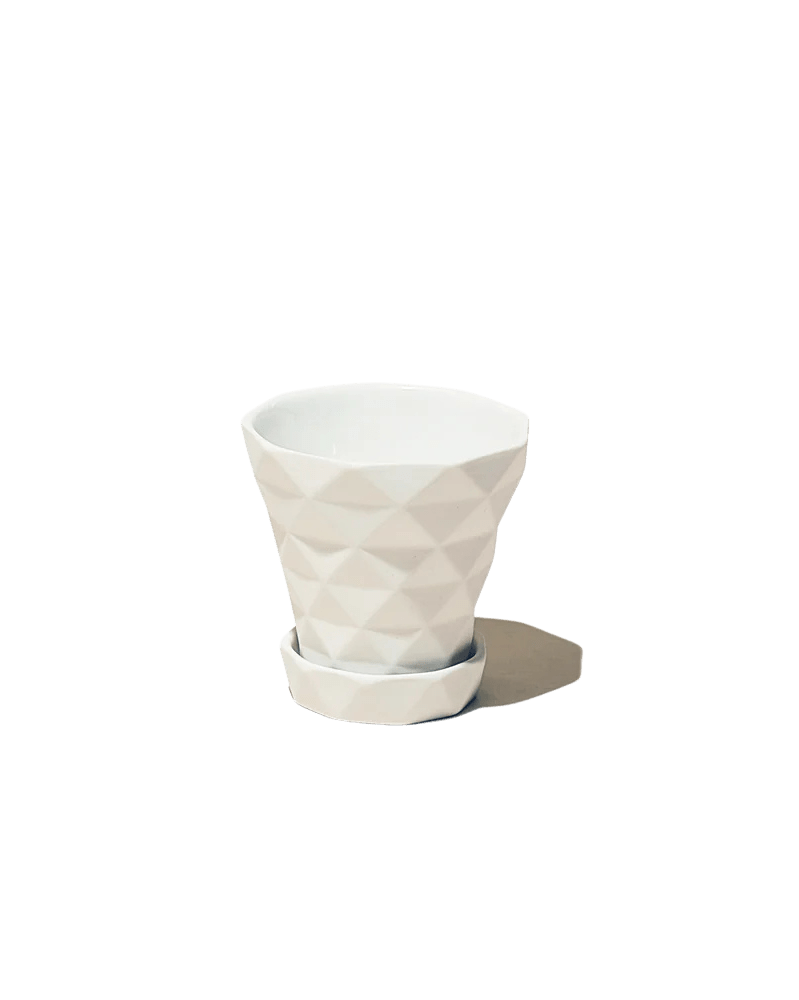 Diamond Porcelain Modern Indoor Plant Pot With Saucer - Chive UK