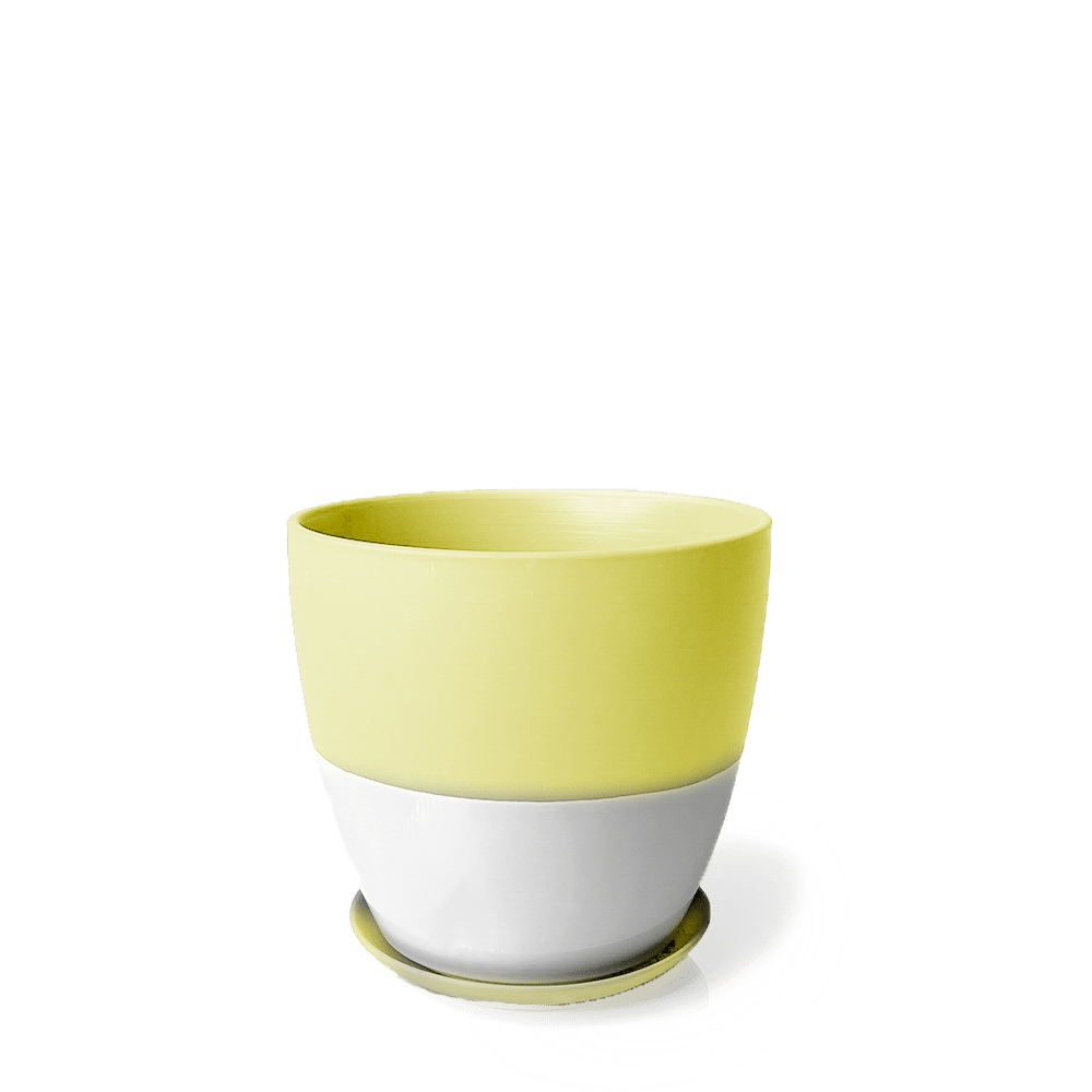 Dyad Porcelain Modern Indoor Plant Pot With Saucer - Chive UK
