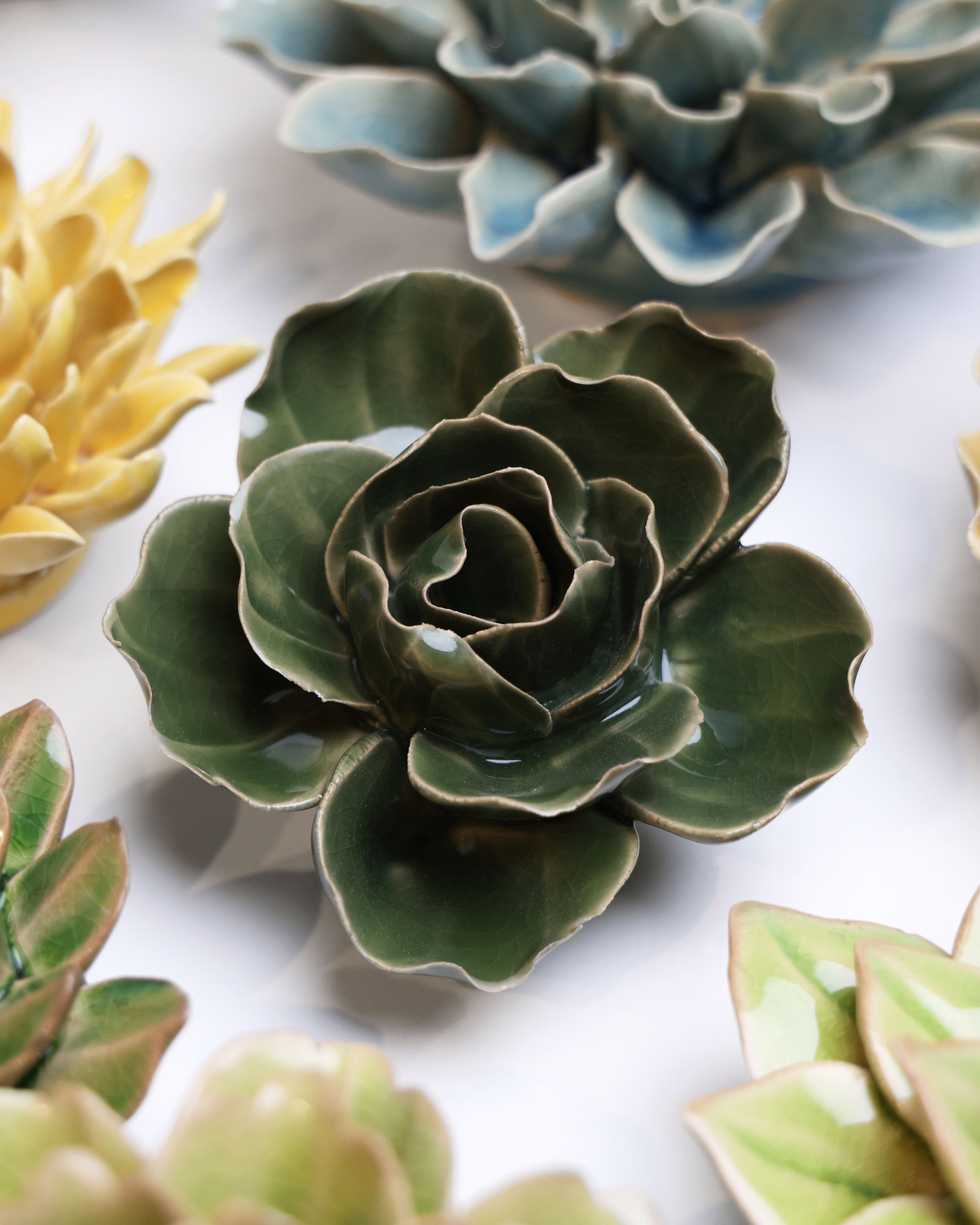 English Garden Ceramic Flower Green Ranunculus - Chive UK