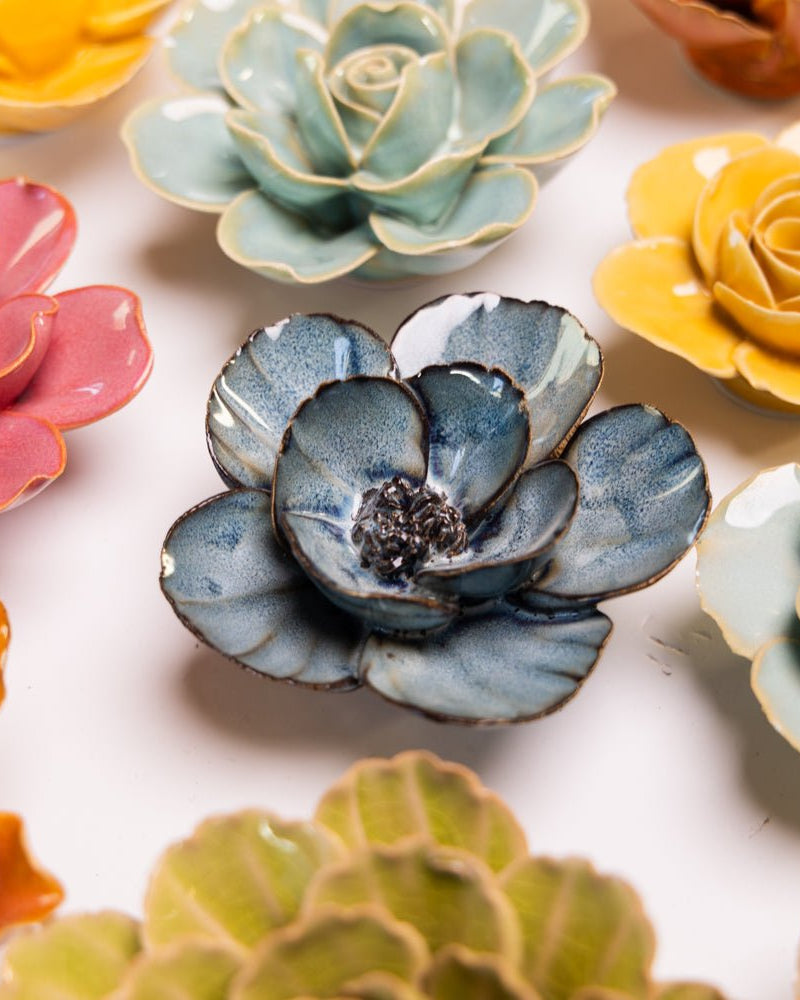 France Ceramic Flower Blue Grey Lotus - Chive UK