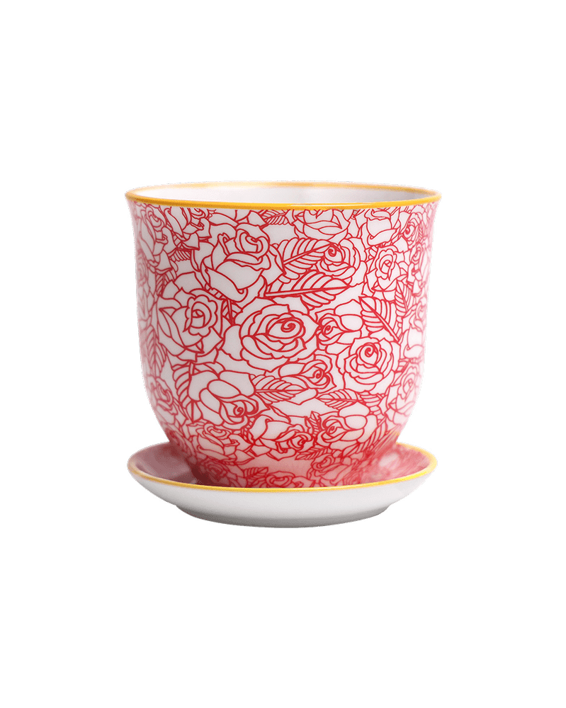 Liberte Porcelain Pot And Saucer Set With Drainage - Chive UK