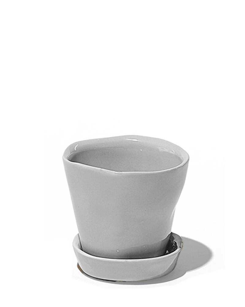 Tika Ceramic Pot & Saucer Set With Drainage - Chive UK