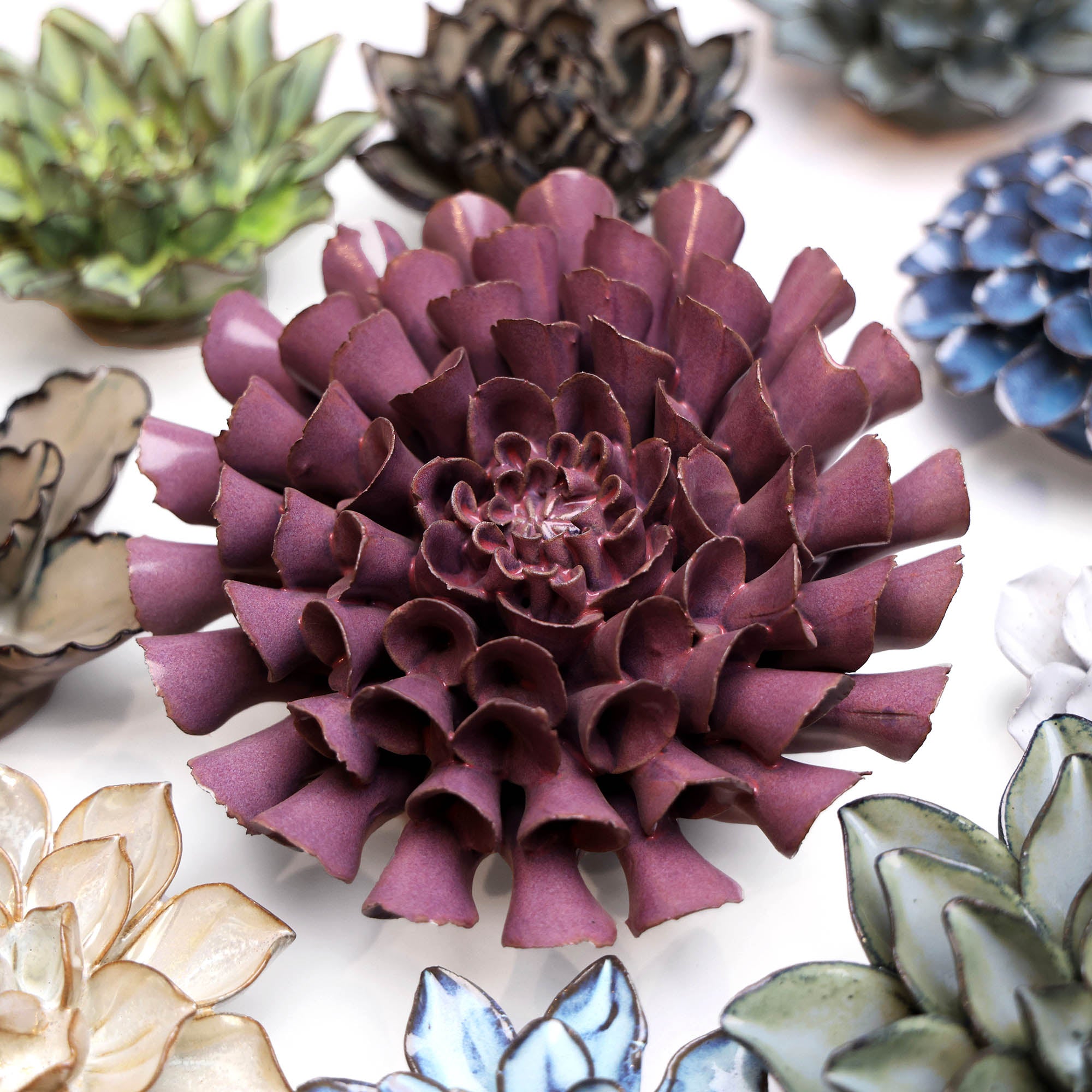 Japan Ceramic Flower Lilac Pom Pom Dahlia - Chive UK